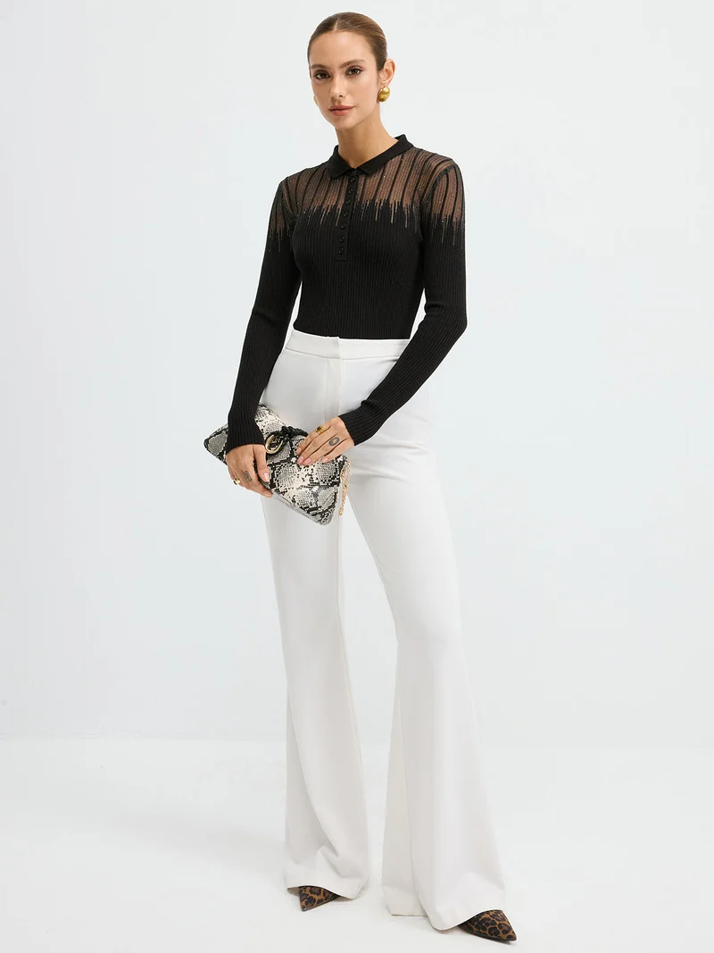 Esther – Polo-Strickoberteil mit transparentem Einsatz und Glitzer-Details