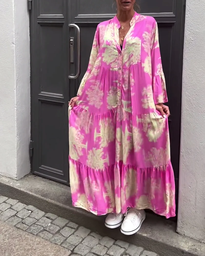 Damen Blumen Gestuft Maxi Sommerkleid