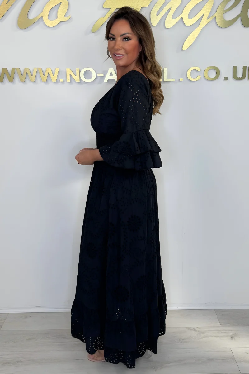 Damen Sommer Rüschenärmel Musselin Kleid