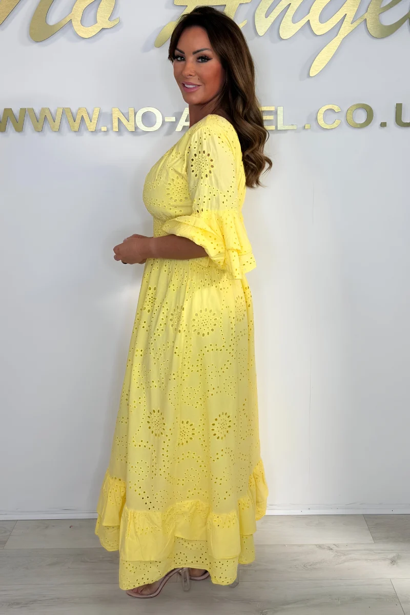 Damen Sommer Rüschenärmel Musselin Kleid