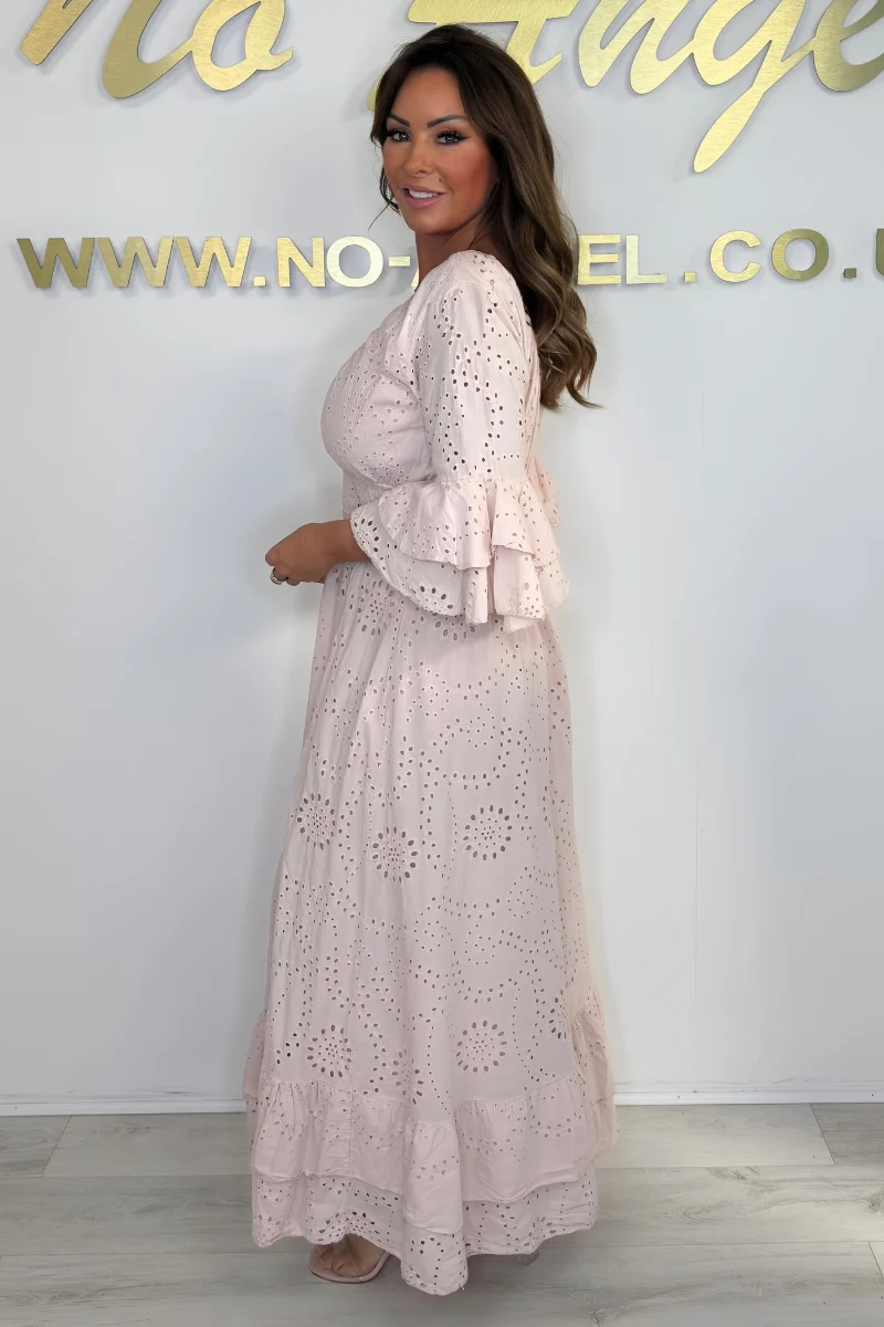 Damen Sommer Rüschenärmel Musselin Kleid