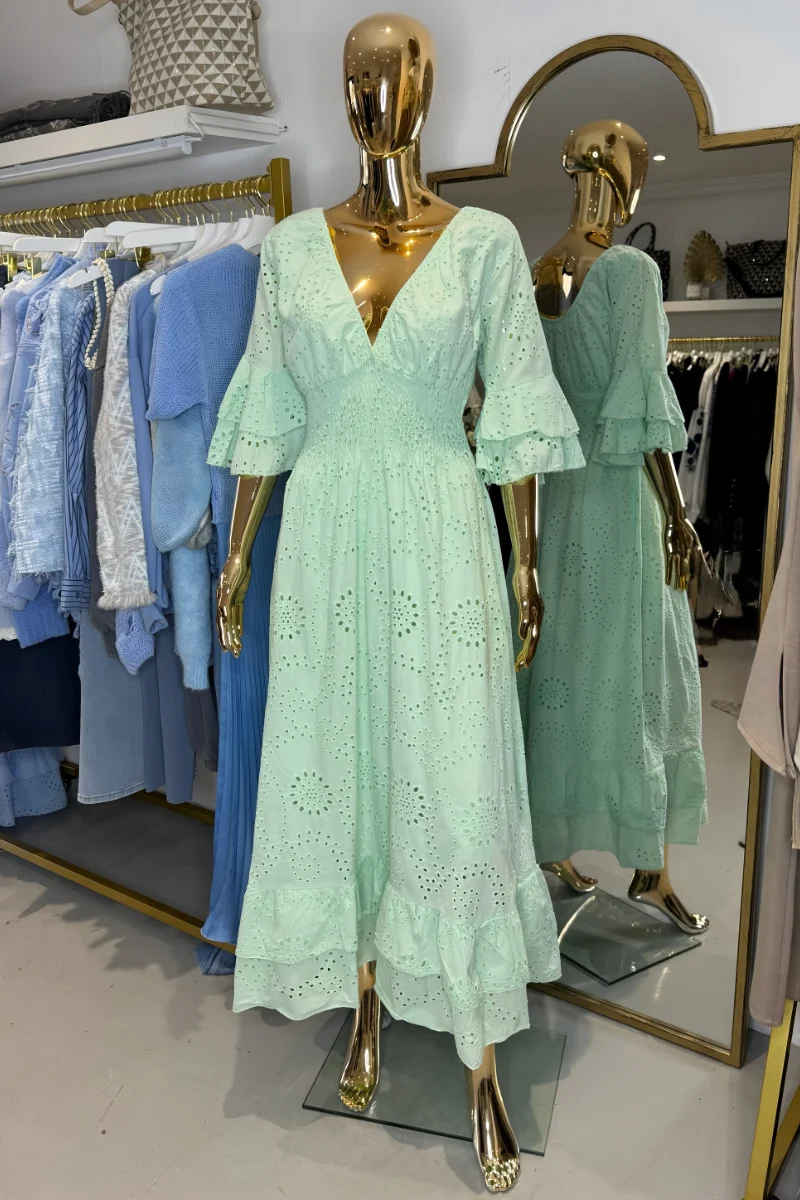 Damen Sommer Rüschenärmel Musselin Kleid