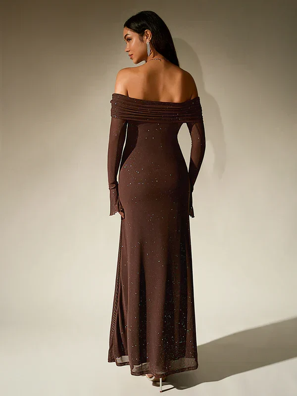Damen Elegant Off Shoulder Maxi Abendkleid
