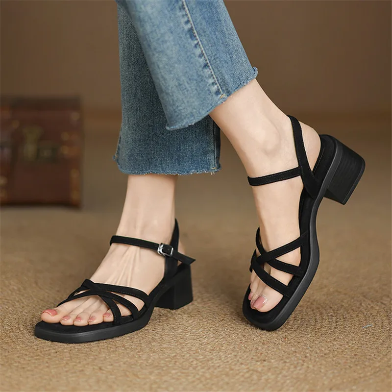 Damen Elegant Blockabsatz Riemchensandalen