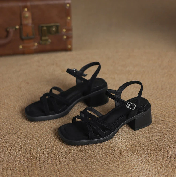 Damen Elegant Blockabsatz Riemchensandalen