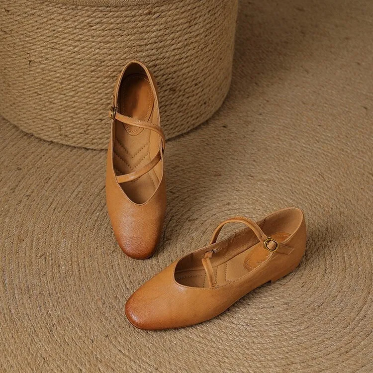 Damen Klassisch Rund Toe Schnalle Ballerinas
