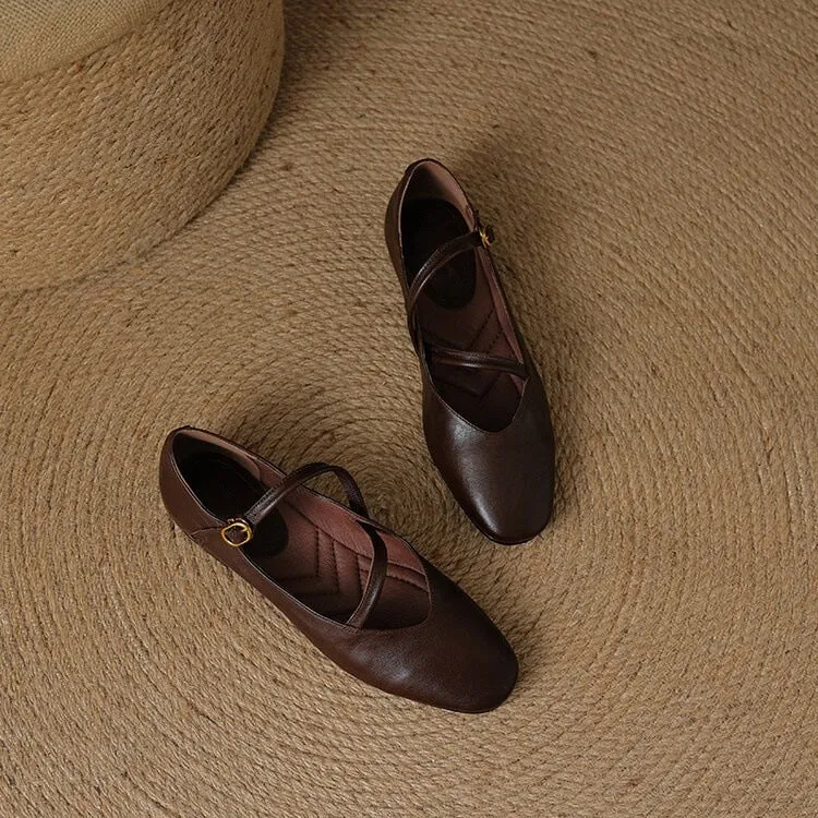 Damen Klassisch Rund Toe Schnalle Ballerinas