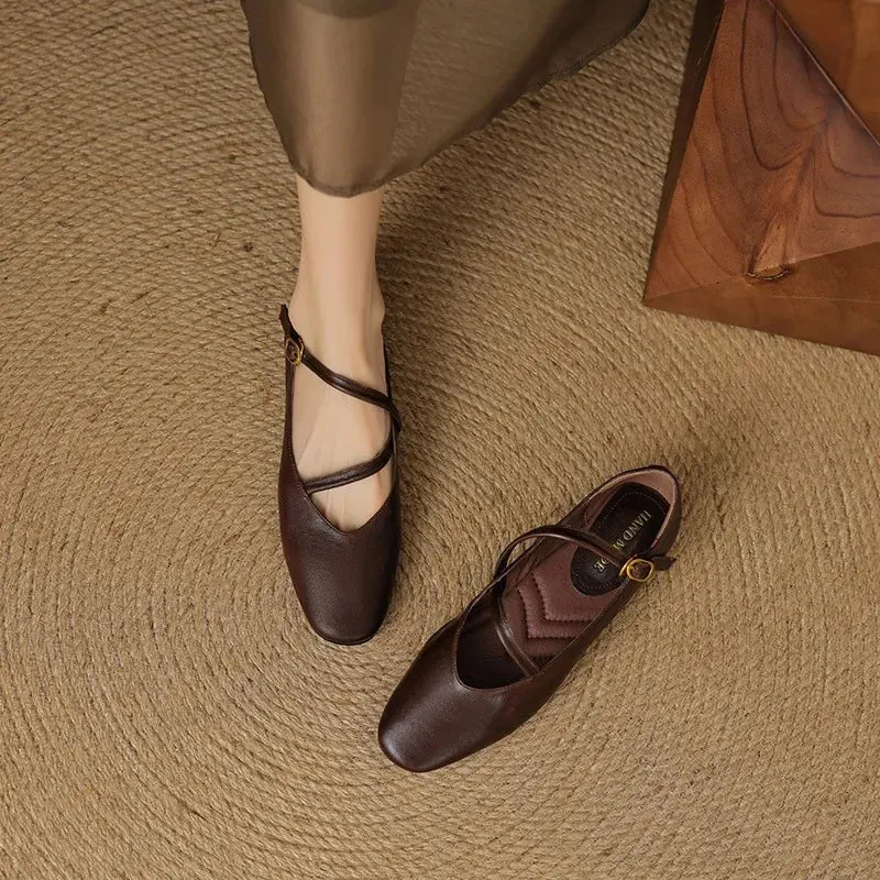 Damen Klassisch Rund Toe Schnalle Ballerinas