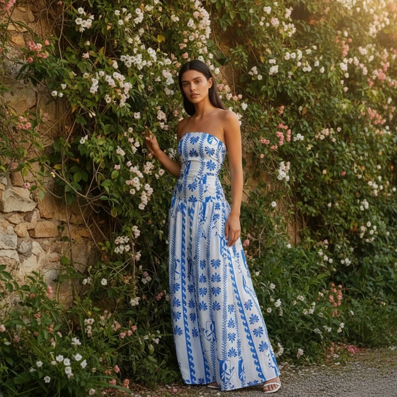 Damen Lässig Karomuster Sommer Maxikleid