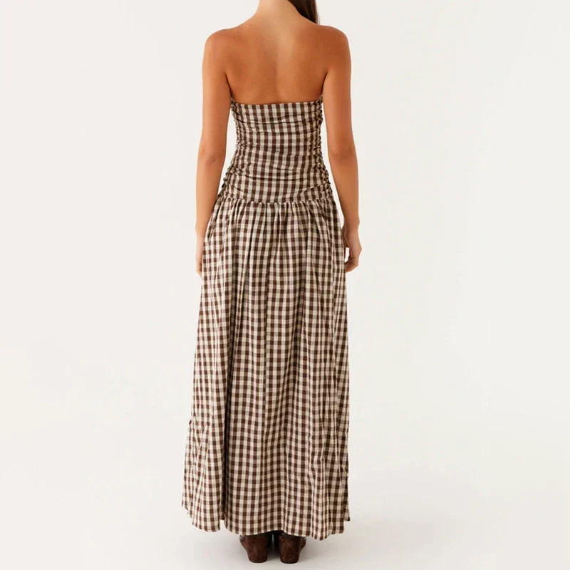Damen Lässig Karomuster Sommer Maxikleid