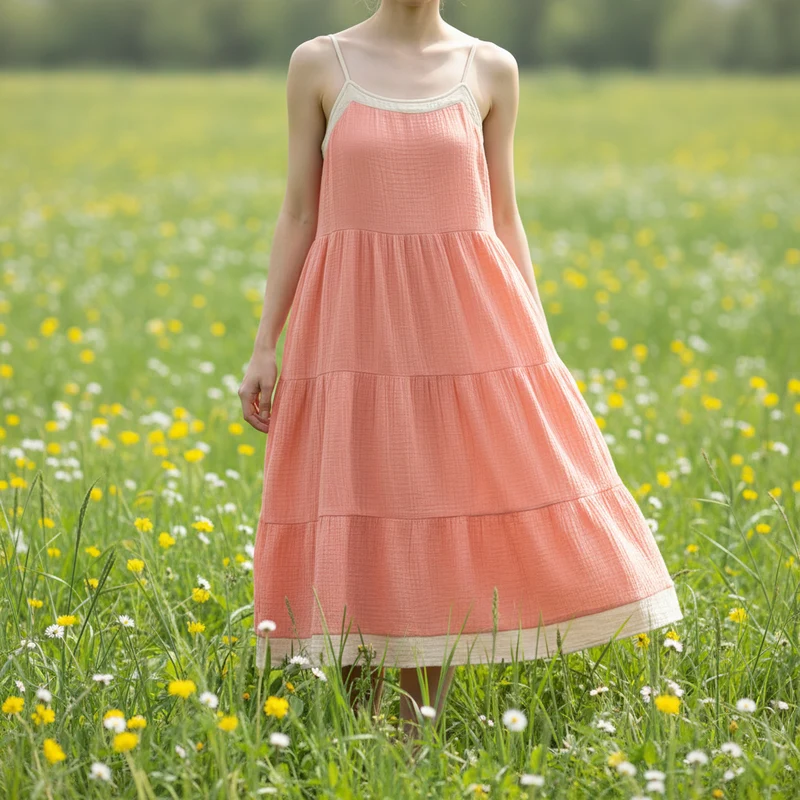 Damen Spaghettiträger Mehrstufig Sommerkleid