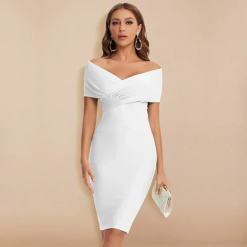 Damen Elegant Schulterfrei Abenkleid