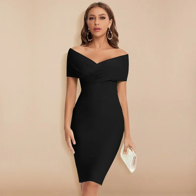 Damen Elegant Schulterfrei Abenkleid