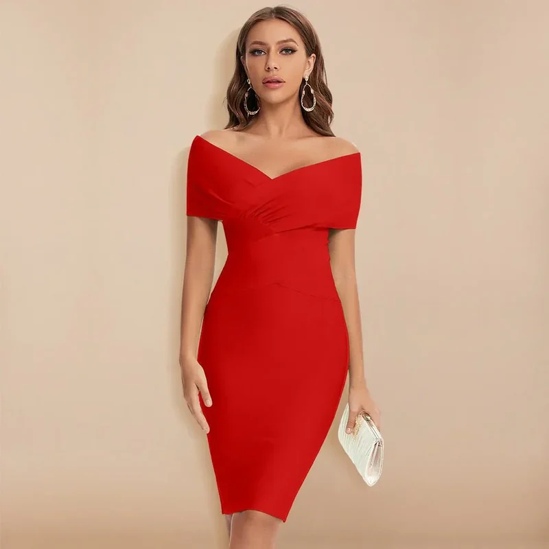 Damen Elegant Schulterfrei Abenkleid