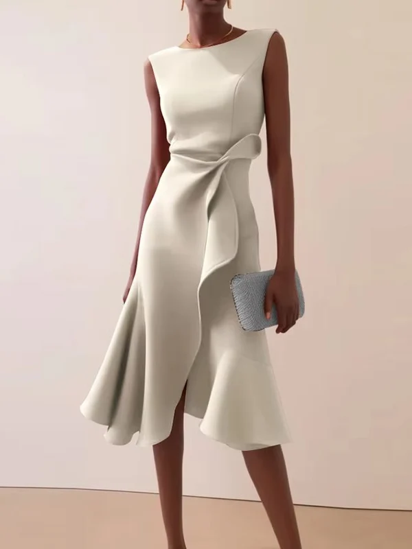 Damen Sommer Drapiert Midi Abendkleid