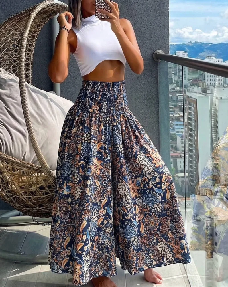 Damen Blumenmuster Weite Sommer Hosen
