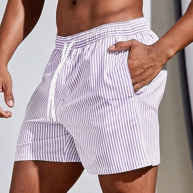 Herren Sommer Streifen Badehose mit Elastischer Bund