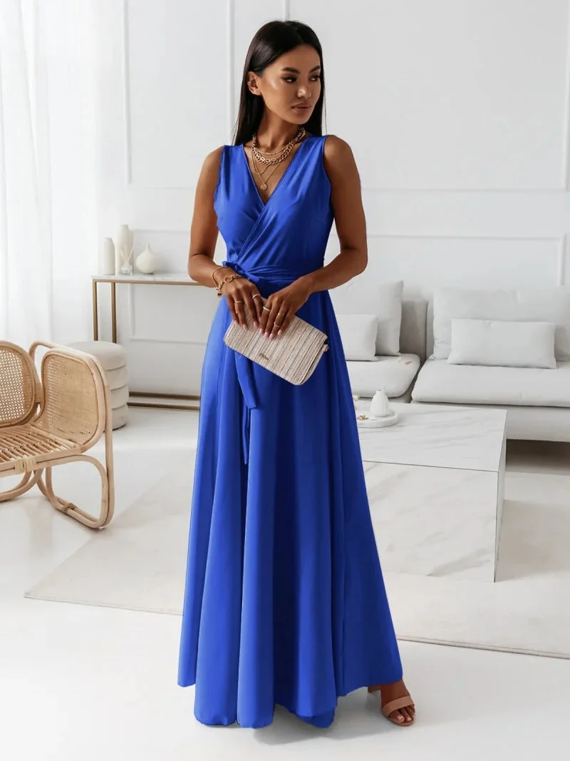 Damen Sommer Wickel Hochzeitsgast Maxikleid