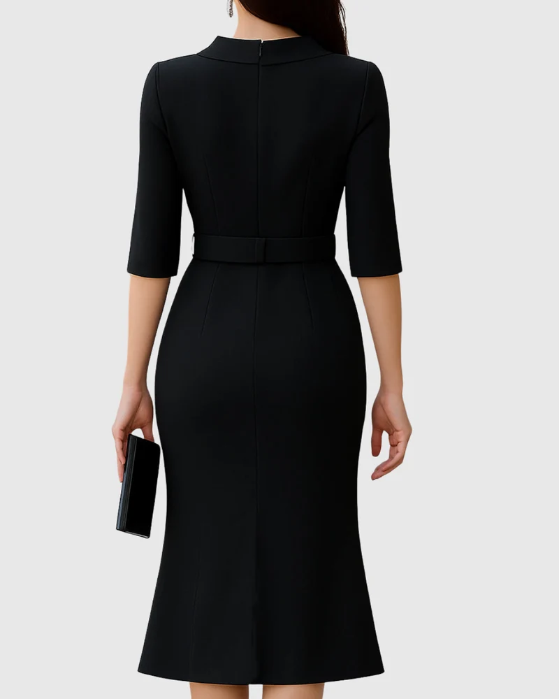 Damen Lässig Gürtel Asymmetrisch Midi Kleid