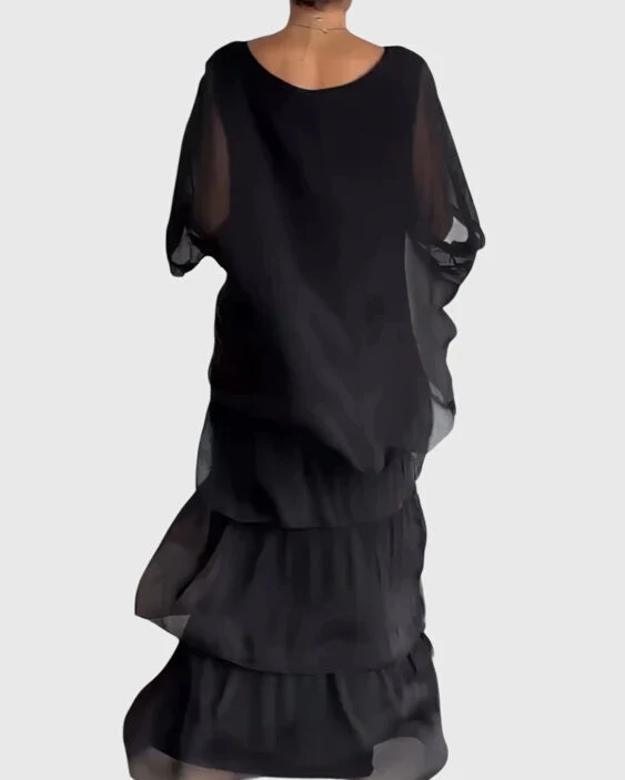 Damen Sommer Gestuft Locker Maxikleid
