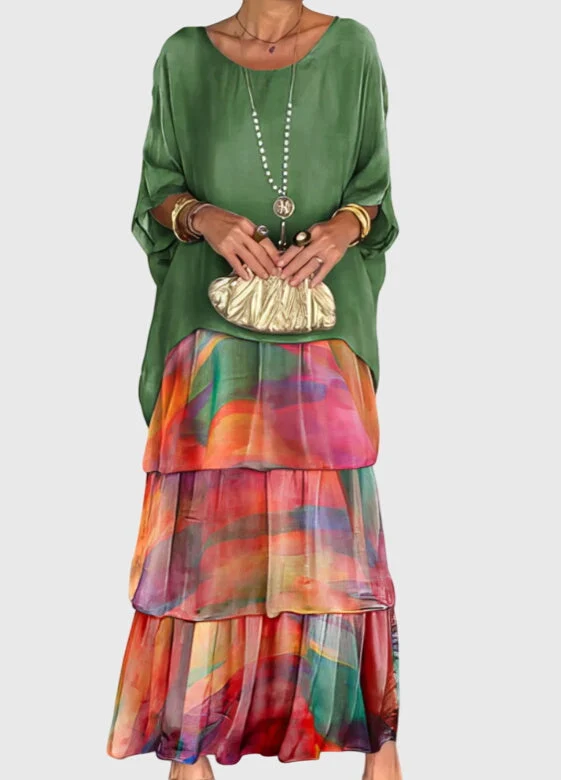 Damen Sommer Gestuft Locker Maxikleid