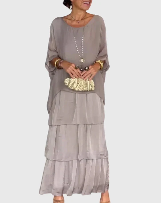 Damen Sommer Gestuft Locker Maxikleid