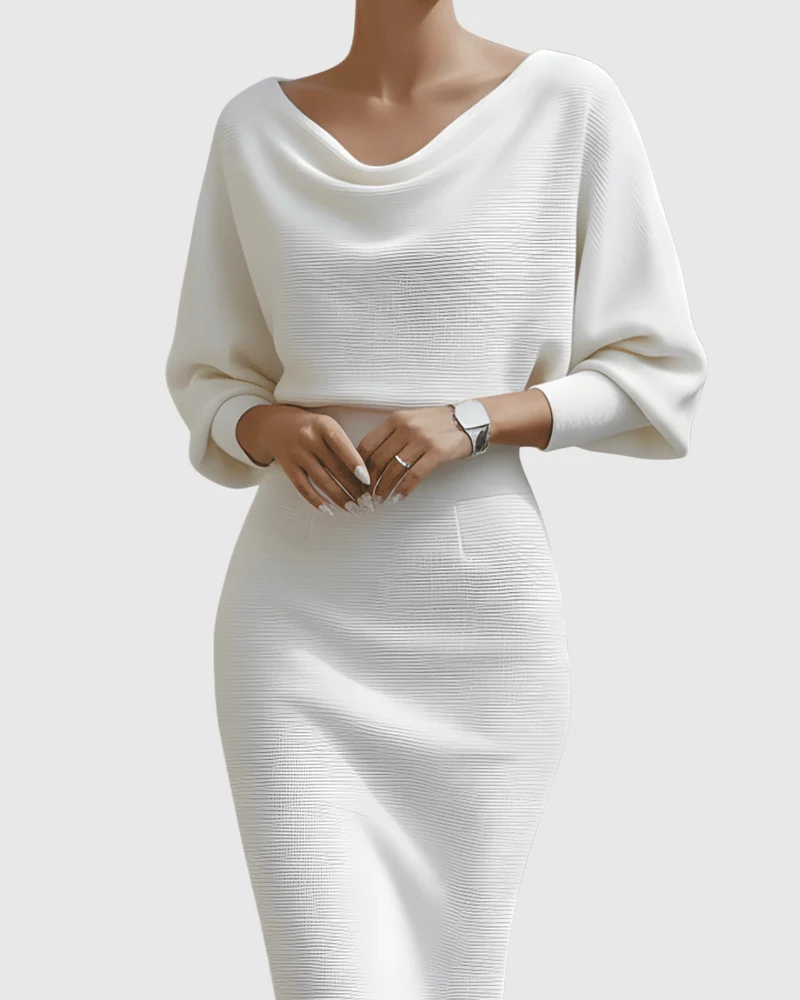 Damen Sommer Figurbetont Langarm Miidkleid