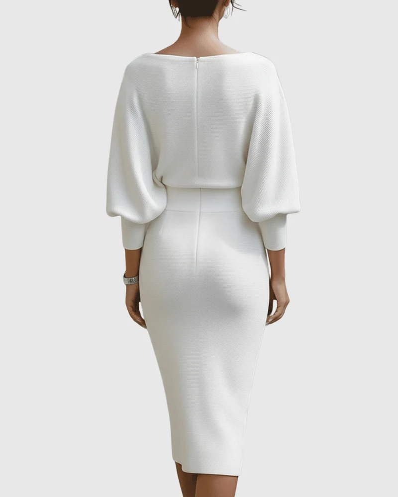 Damen Sommer Figurbetont Langarm Miidkleid