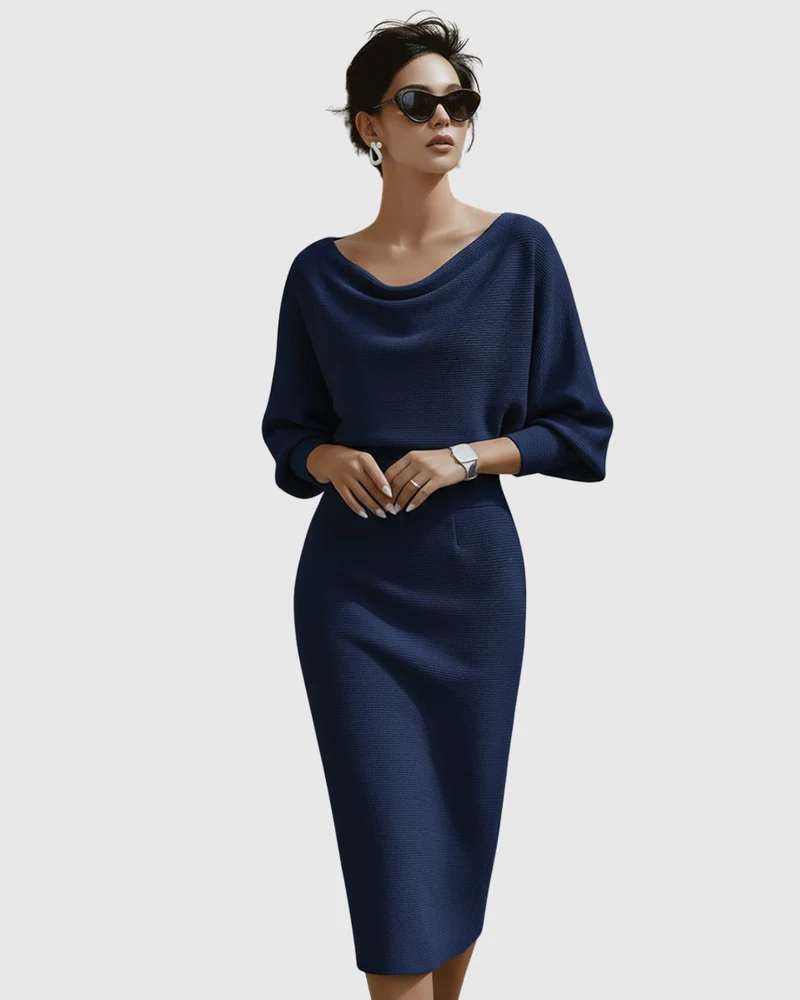 Damen Sommer Figurbetont Langarm Miidkleid