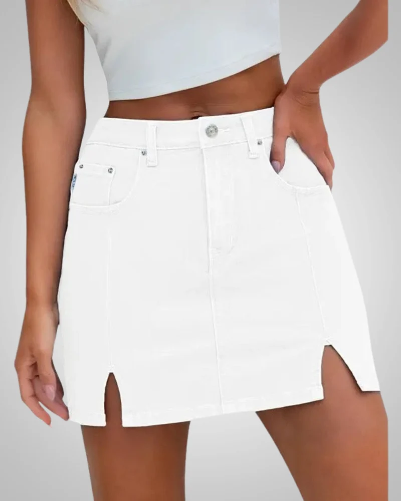 Damen Sommer Knopfleiste Mini Jeans Rock