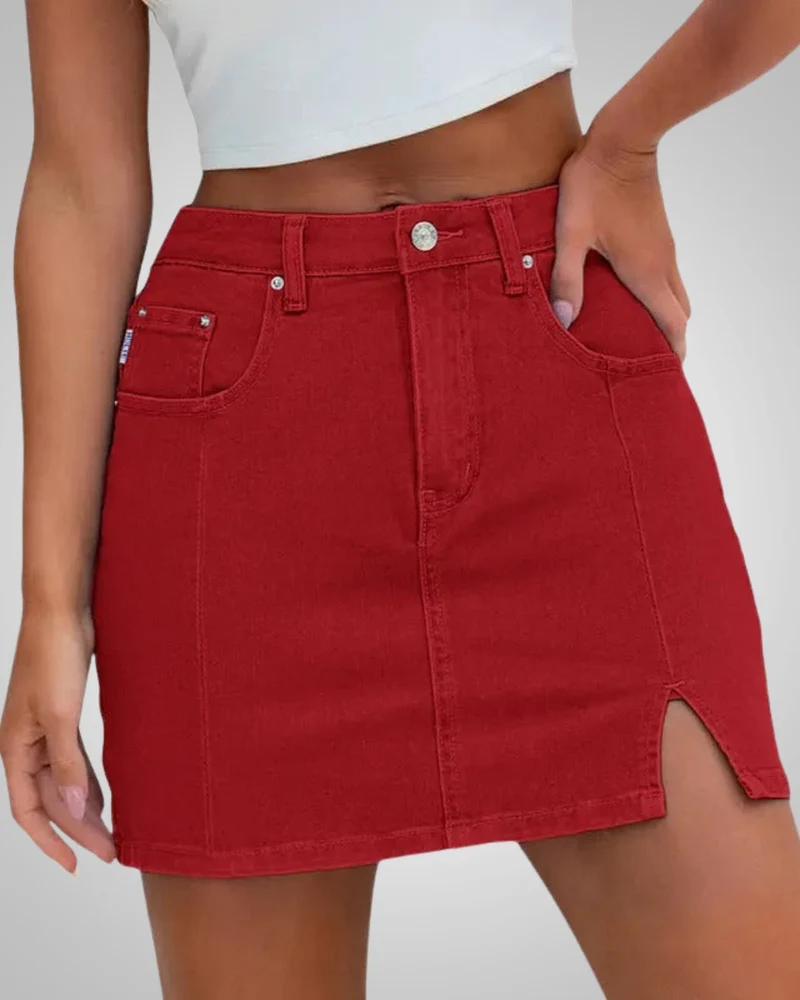 Damen Sommer Knopfleiste Mini Jeans Rock