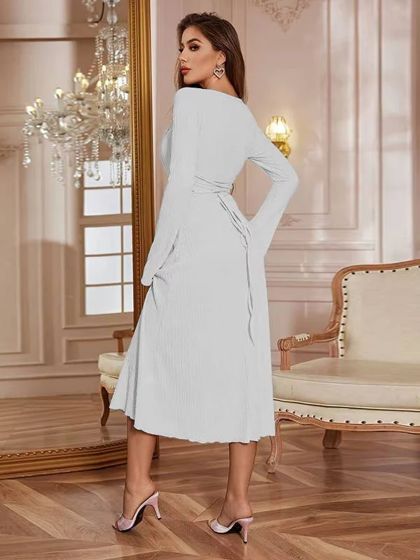 Damen Lässig Eckiger Ausschnitt Hochzeitsgast Midikleid