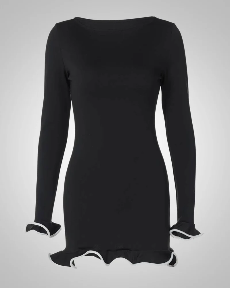 Damen Sommer Langarm Bodycon Minikleid mit Rüschen