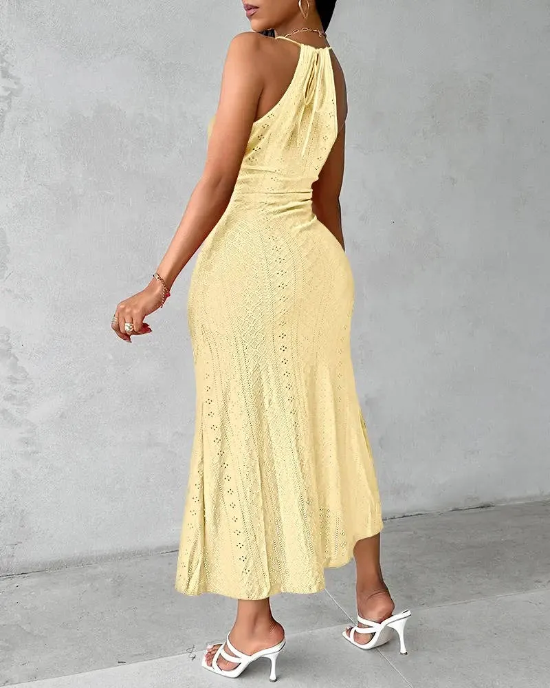 Damen Sommer Neckholder Wickel Maxikleid