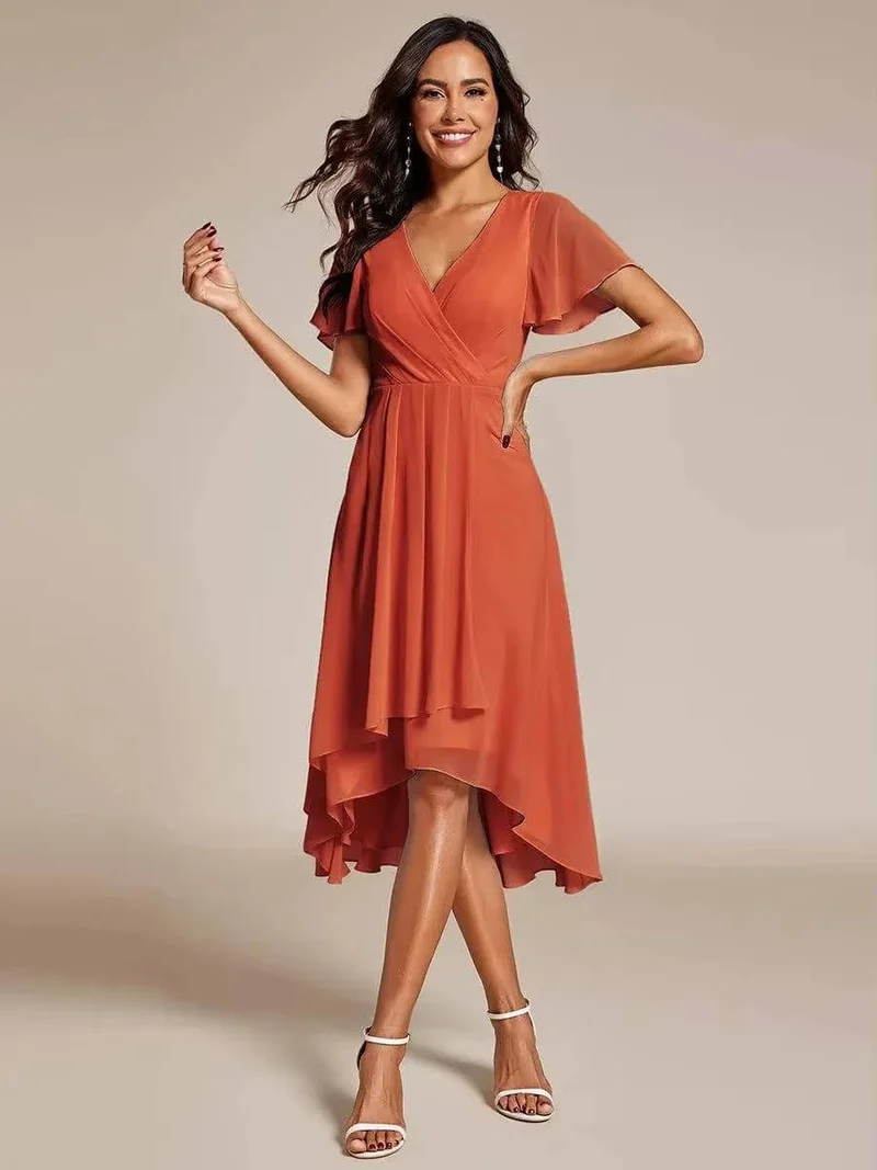Damen Sommer Asymmetrisch Hochzeitsgast Midikleid