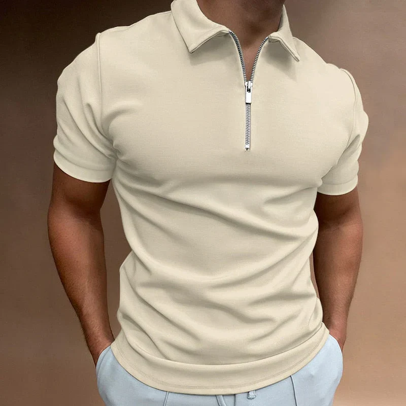 Herren Lässig Slim Fit Poloshirt mit Reißverschluss