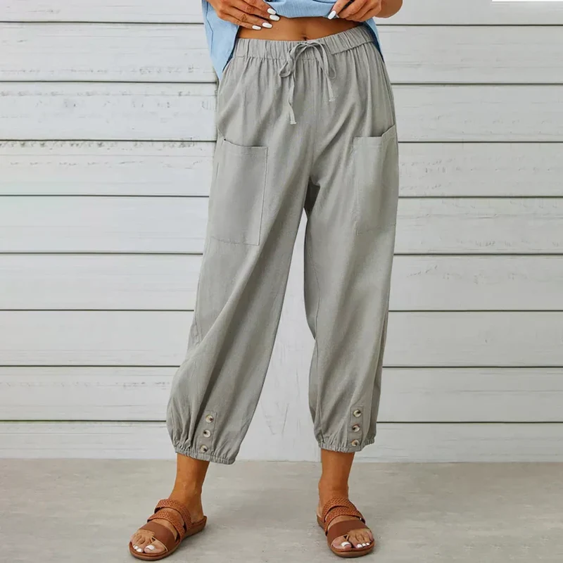Damen Leichte Cropped Sommer Hose mit Kordelzug