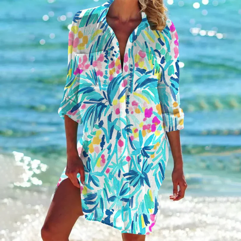 Damen Sommer Meeresmuster Tunika Bluse