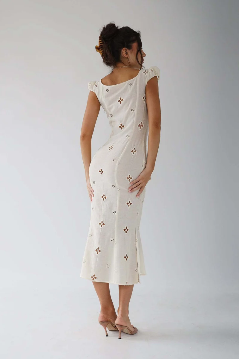 Damen Sommer Cut-Out Hochzeitsgast Midikleid