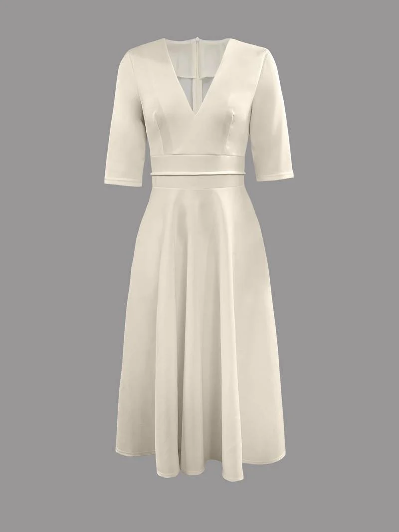Damen Elegante V-Ausschnitt Hochzeitsgast Midikleid