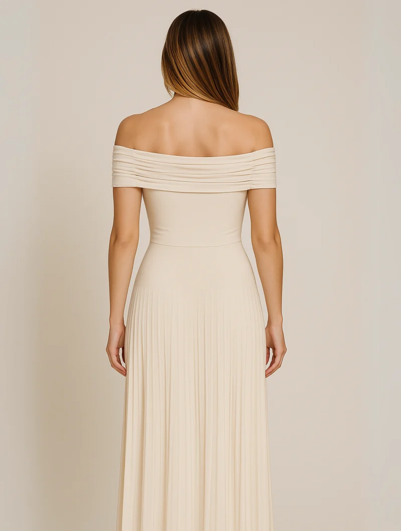 Damen Sommer Plissiert Hochzeitsgast Maxikleid