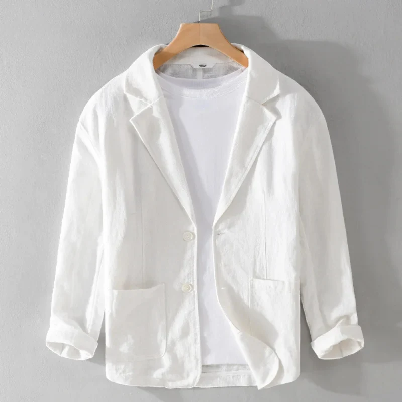 Herren Sommer Reverskragen Leinen Blazer