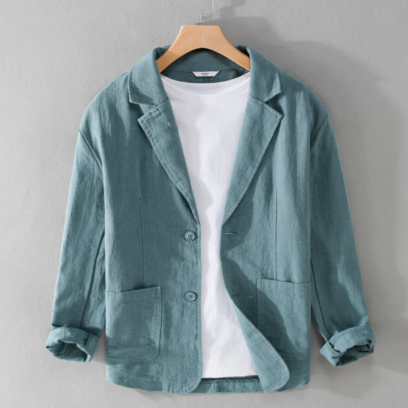Herren Sommer Reverskragen Leinen Blazer