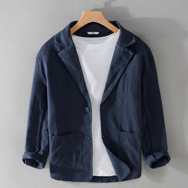 Herren Sommer Reverskragen Leinen Blazer
