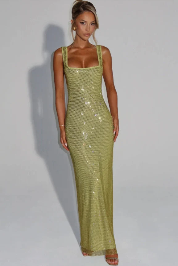 Damen Elegante Hochzeitsgast Maxikleid mit Glitzer