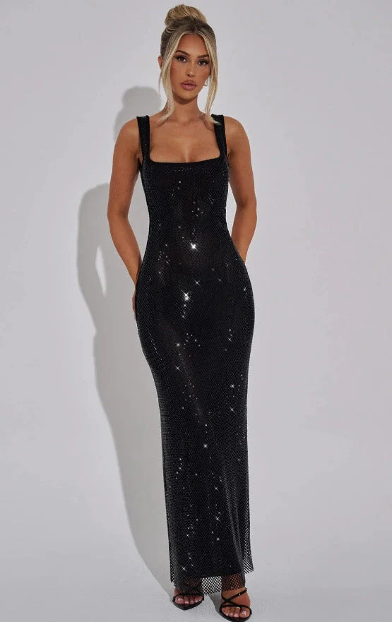 Damen Elegante Hochzeitsgast Maxikleid mit Glitzer