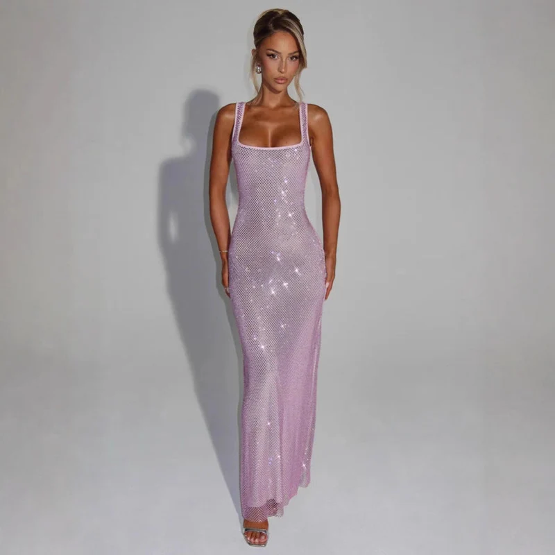 Damen Elegante Hochzeitsgast Maxikleid mit Glitzer