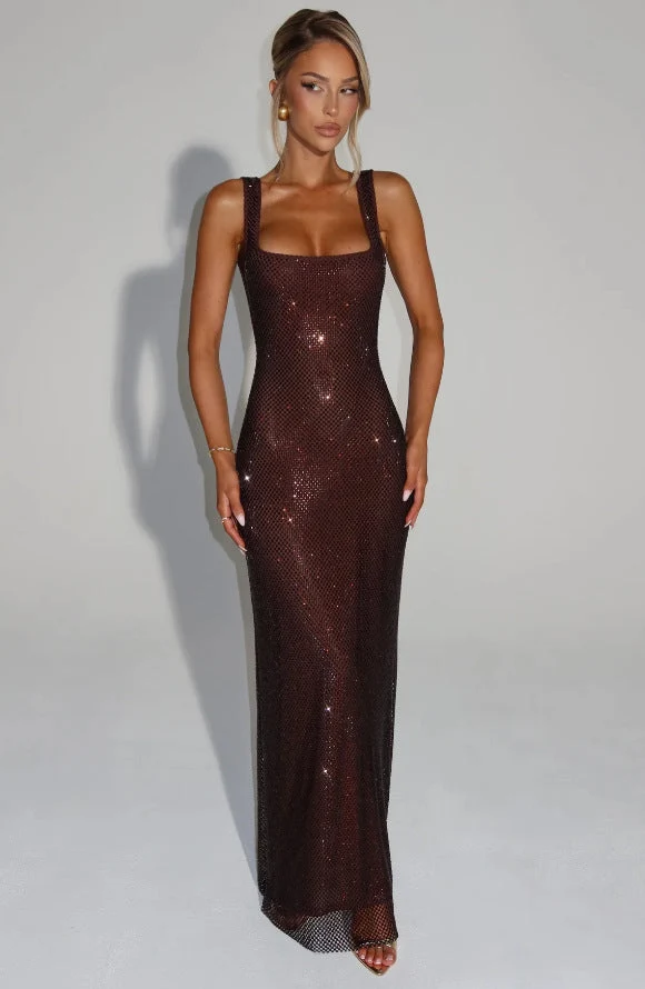 Damen Elegante Hochzeitsgast Maxikleid mit Glitzer