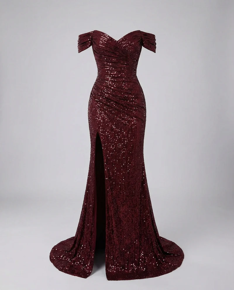 Damen Schulterfrei Hochzeitsgast Maxikleid