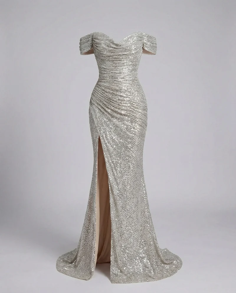 Damen Schulterfrei Hochzeitsgast Maxikleid
